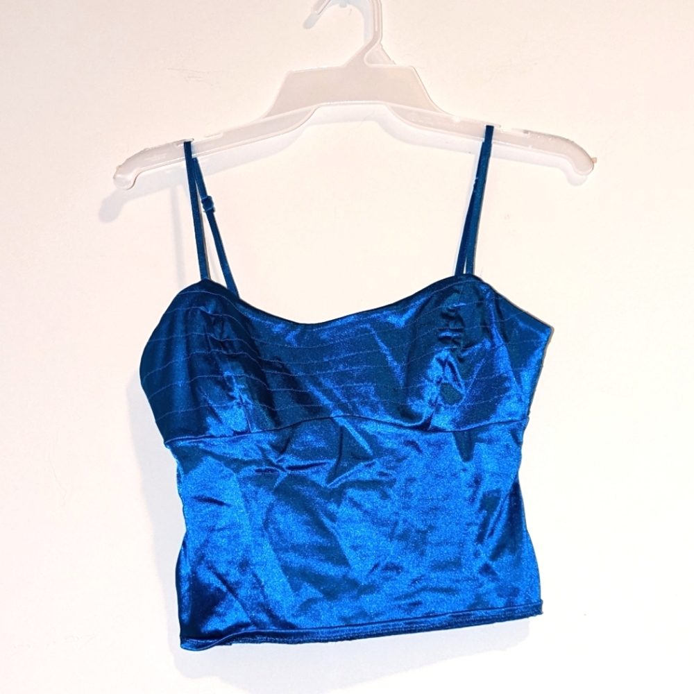 Moda International Holographic Shiny Spaghetti Crop Top Blue